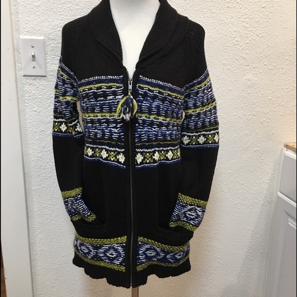 Sparrow Knit Crocheted Long Sweater w Zip Closure - Picture 2 of 8